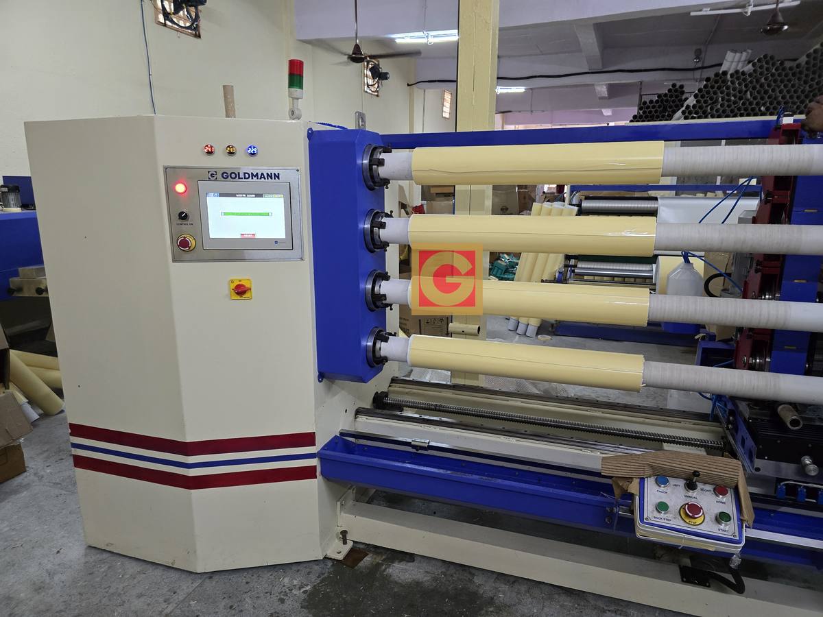 Automatic log roll slicing machine by Goldmann Automatics (view 1)